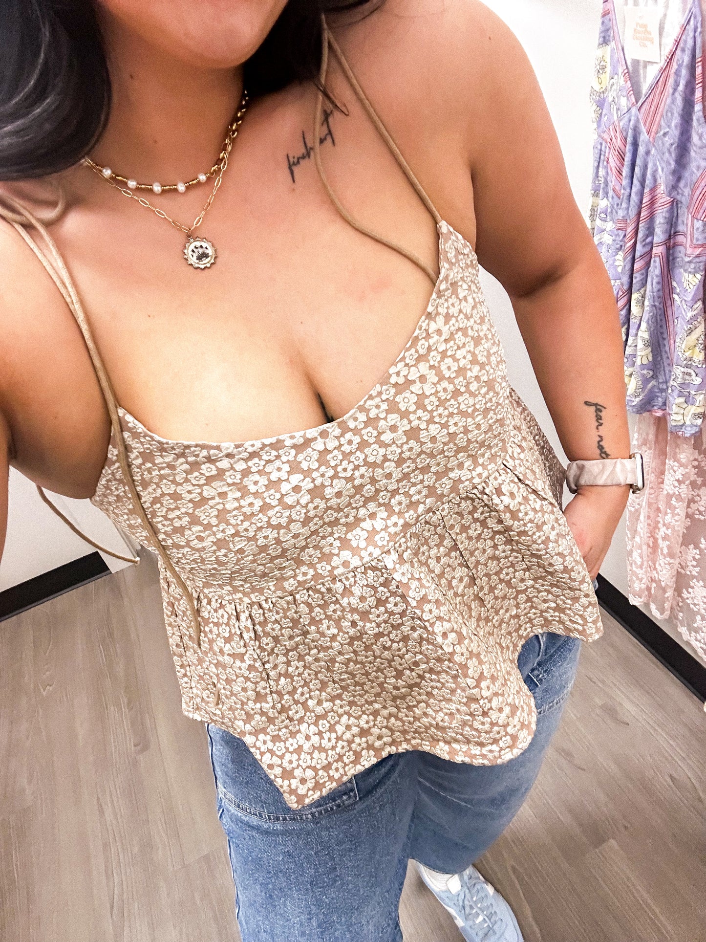 Taupe Floral Tank