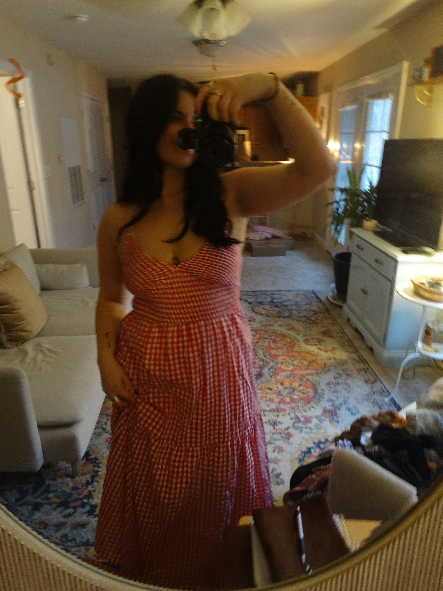 Red Gingham Maxi Dress