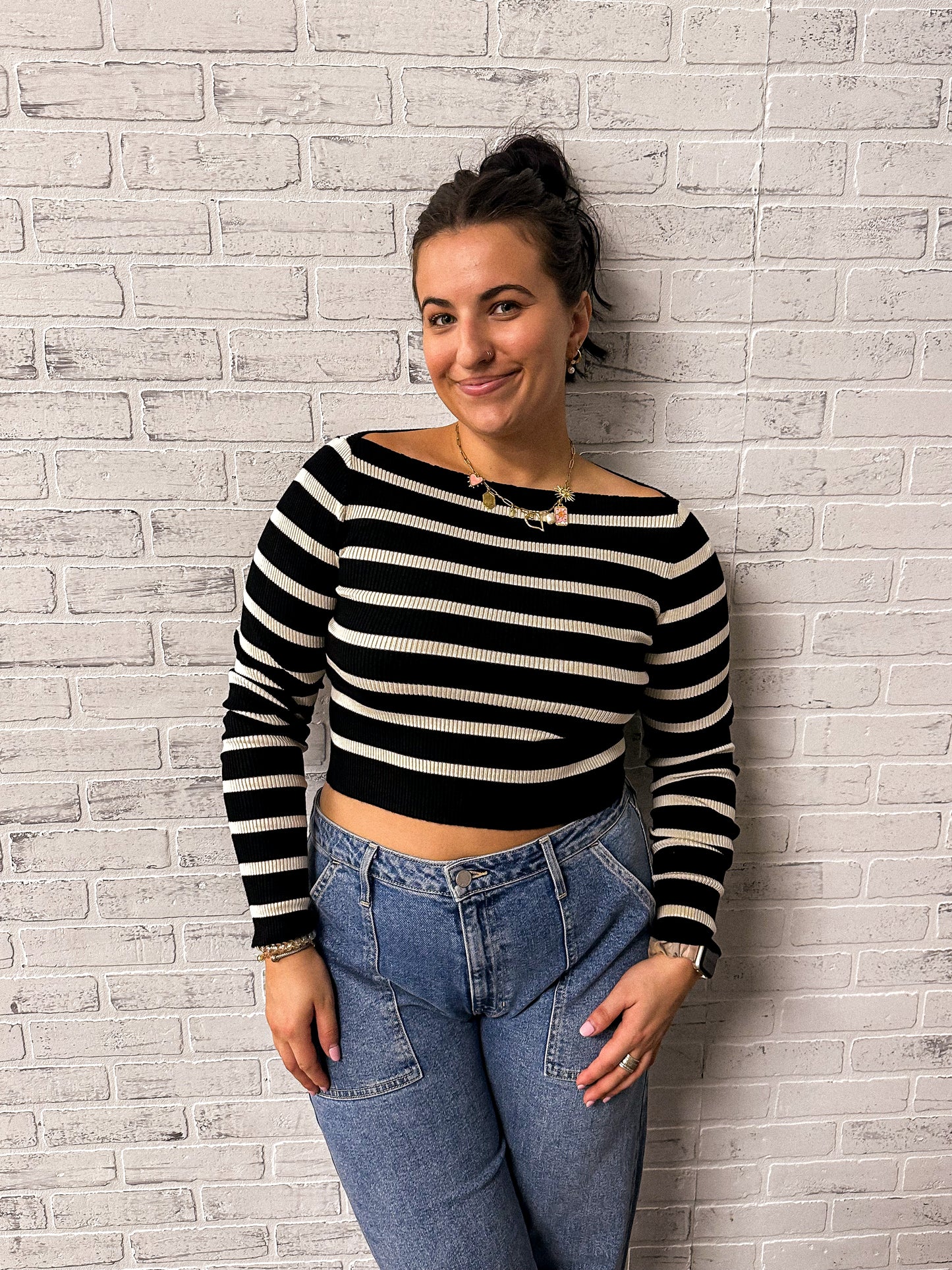 Black & Cream Striped Top
