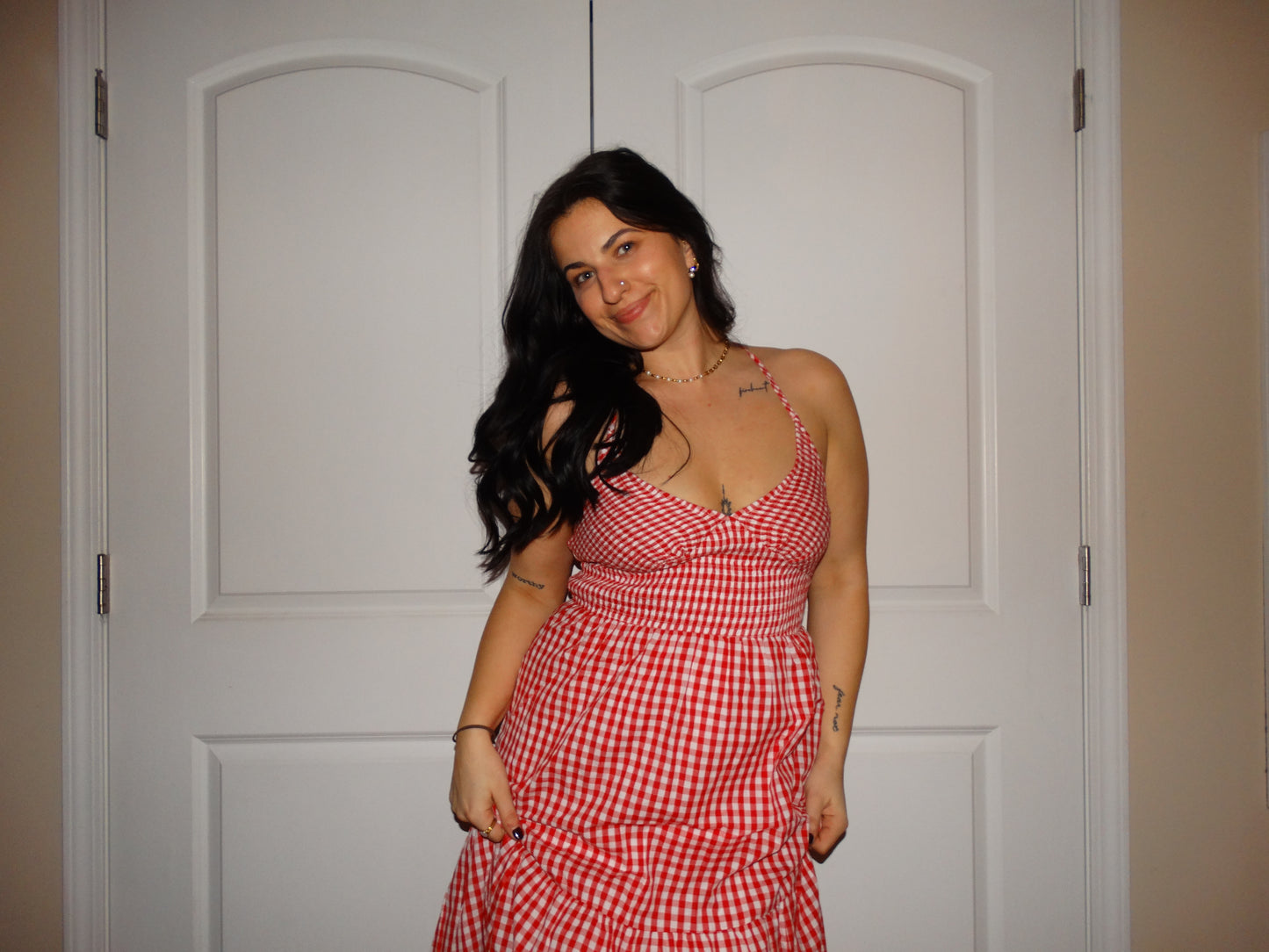 Red Gingham Maxi Dress