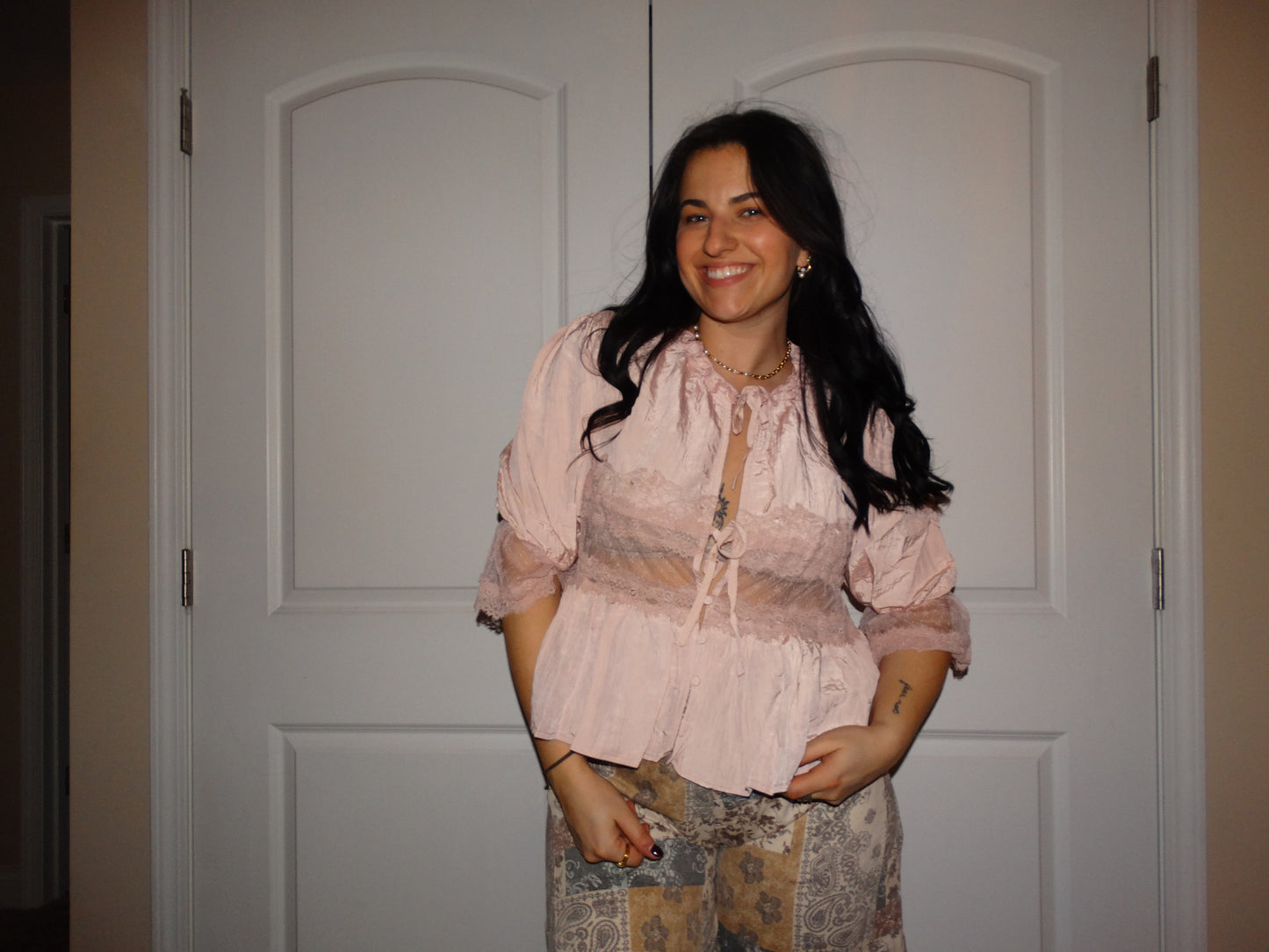 Pink Bow Sheer Top