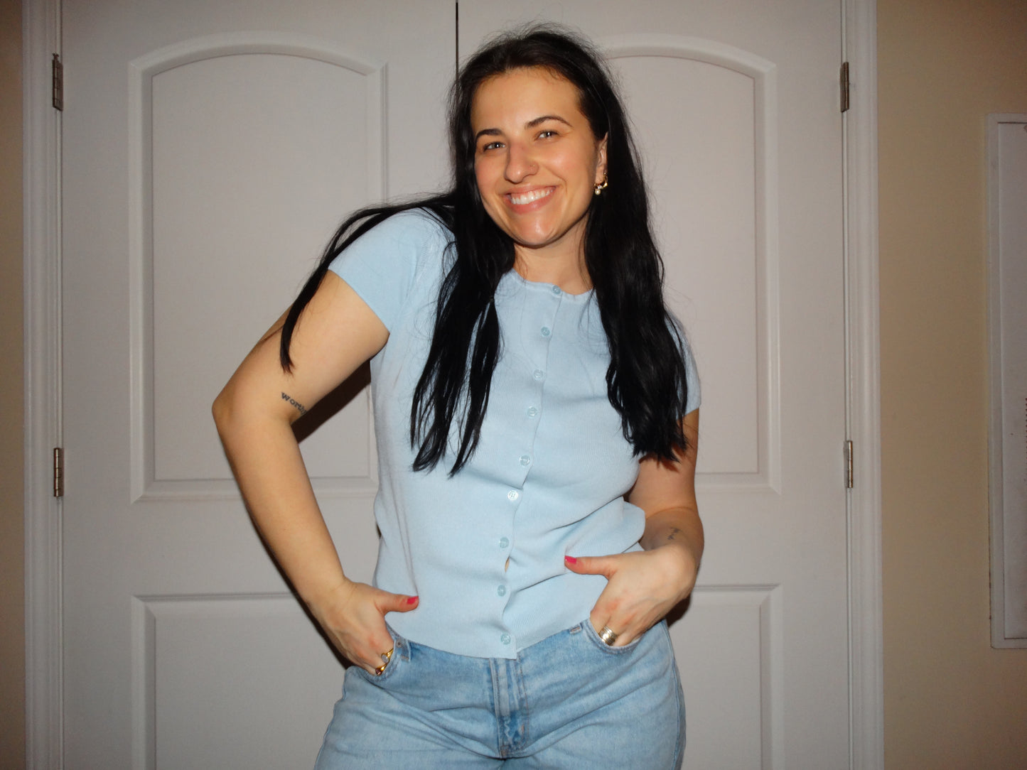 Baby Blue Knit Button Up