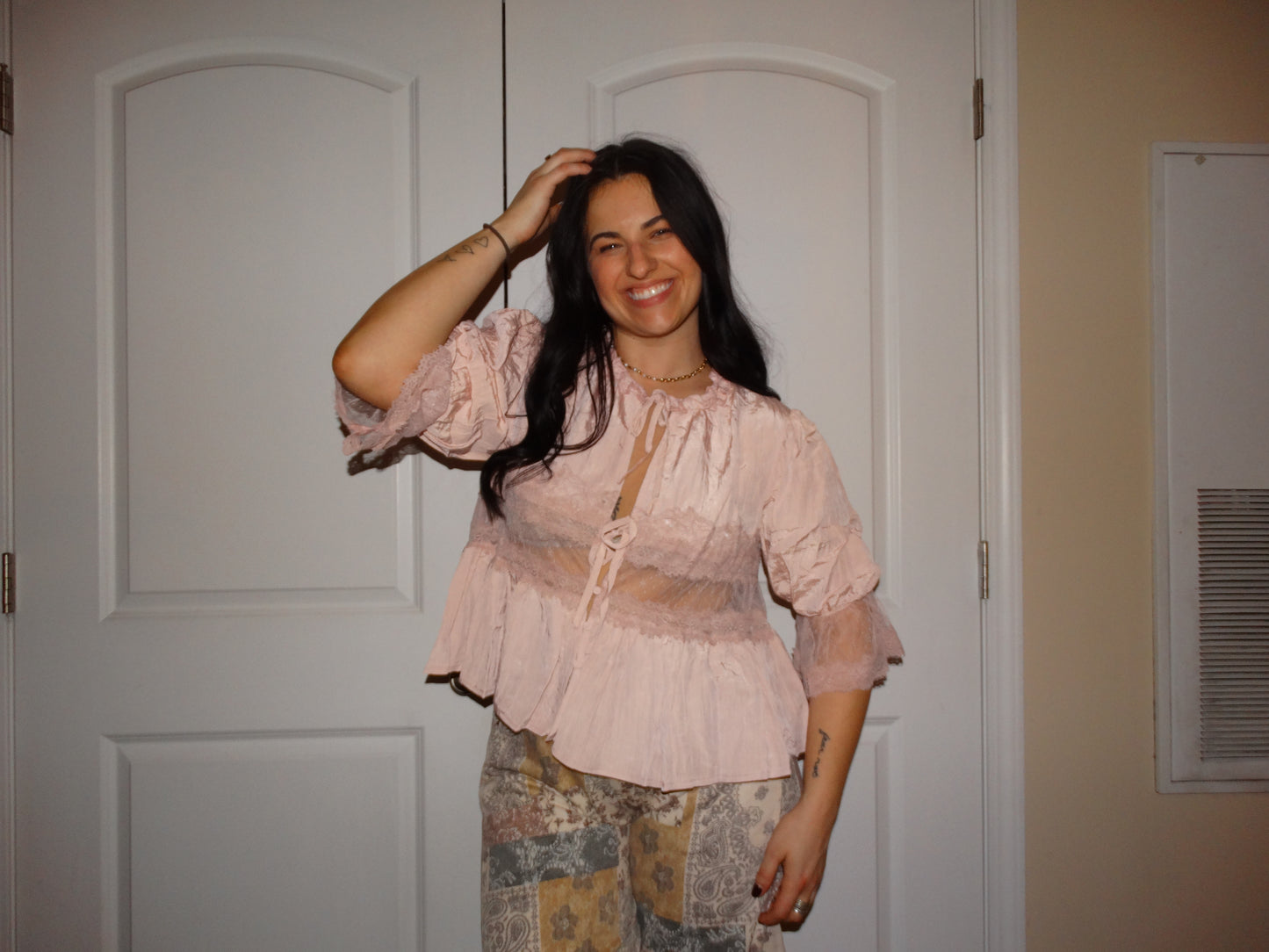 Pink Bow Sheer Top