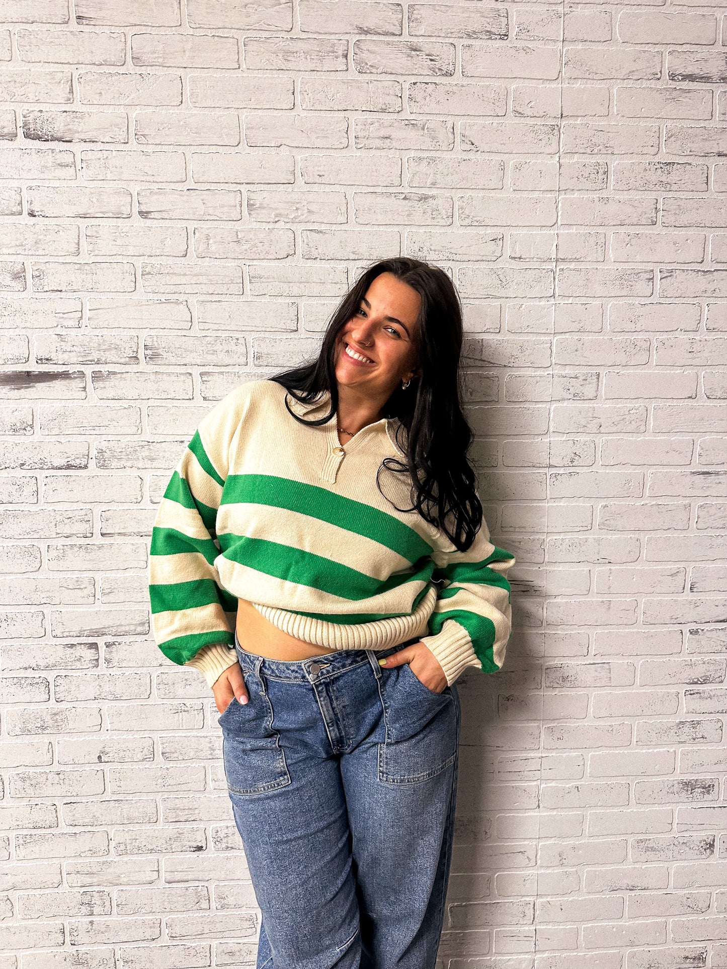 Green Striped Button Down