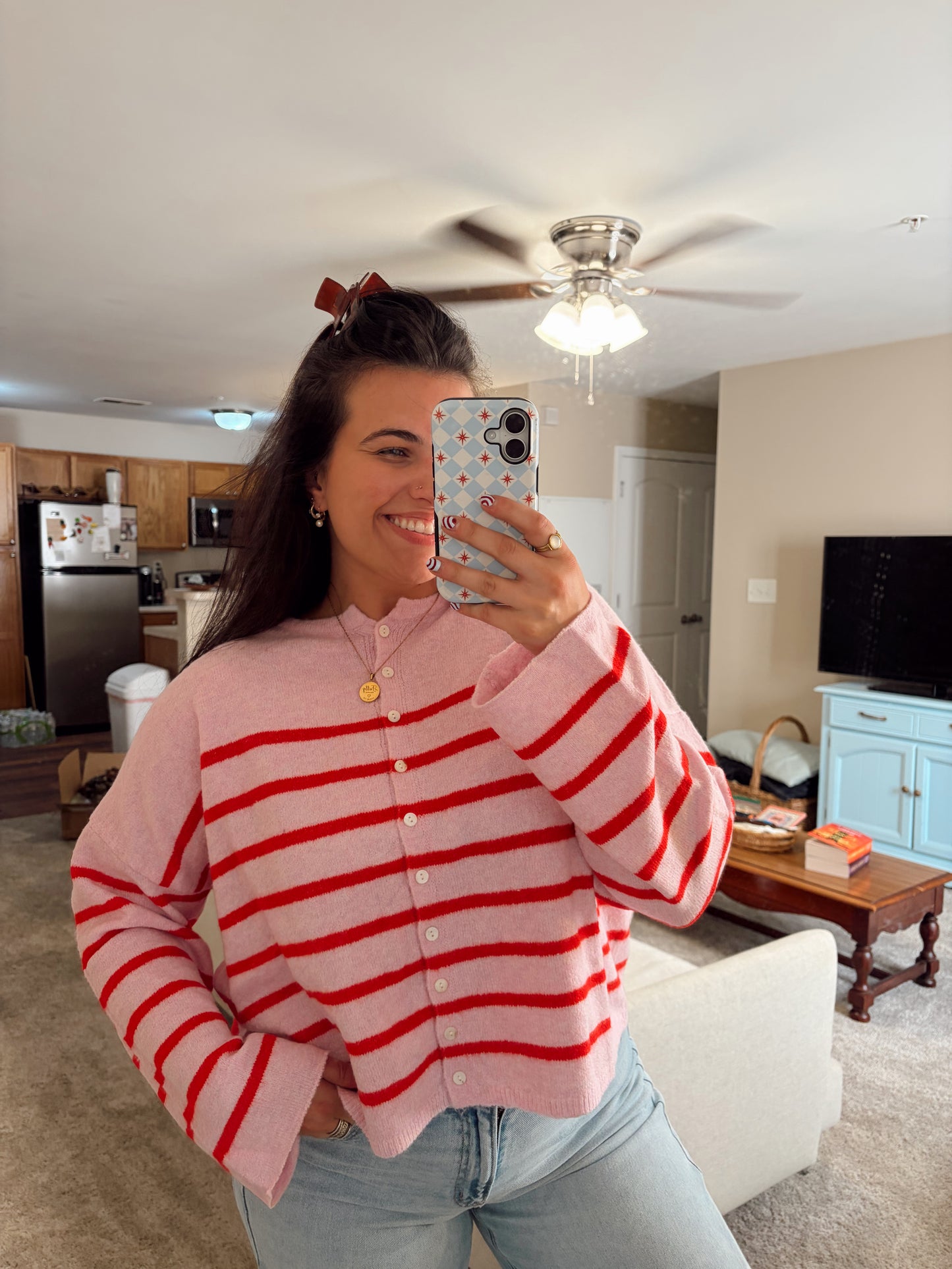 Pink & Red Striped Sweater