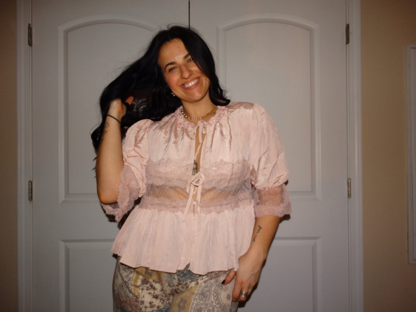 Pink Bow Sheer Top